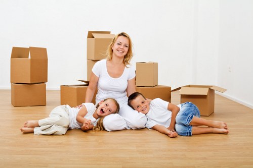 Customers reviewing moving company services